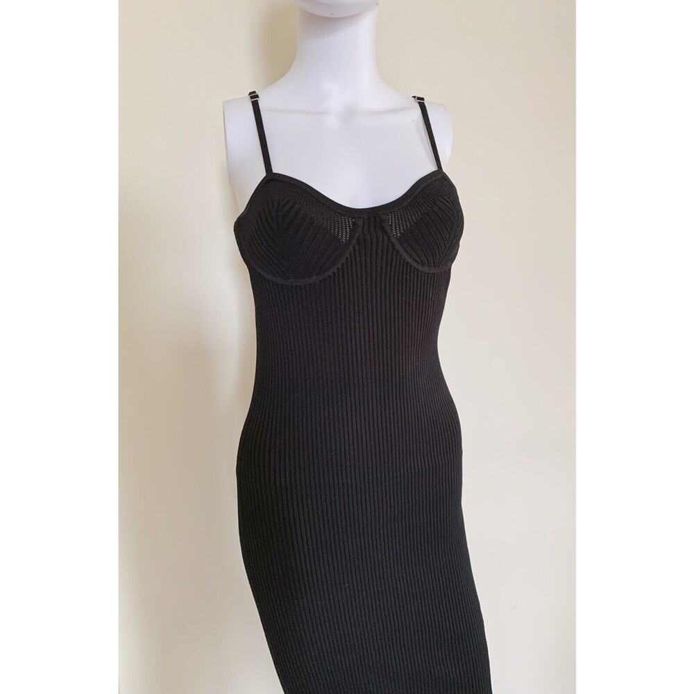 Helmut Lang Womens Dress Black Sleeveless Rib Knit Underwire Bodycon Medium Midi